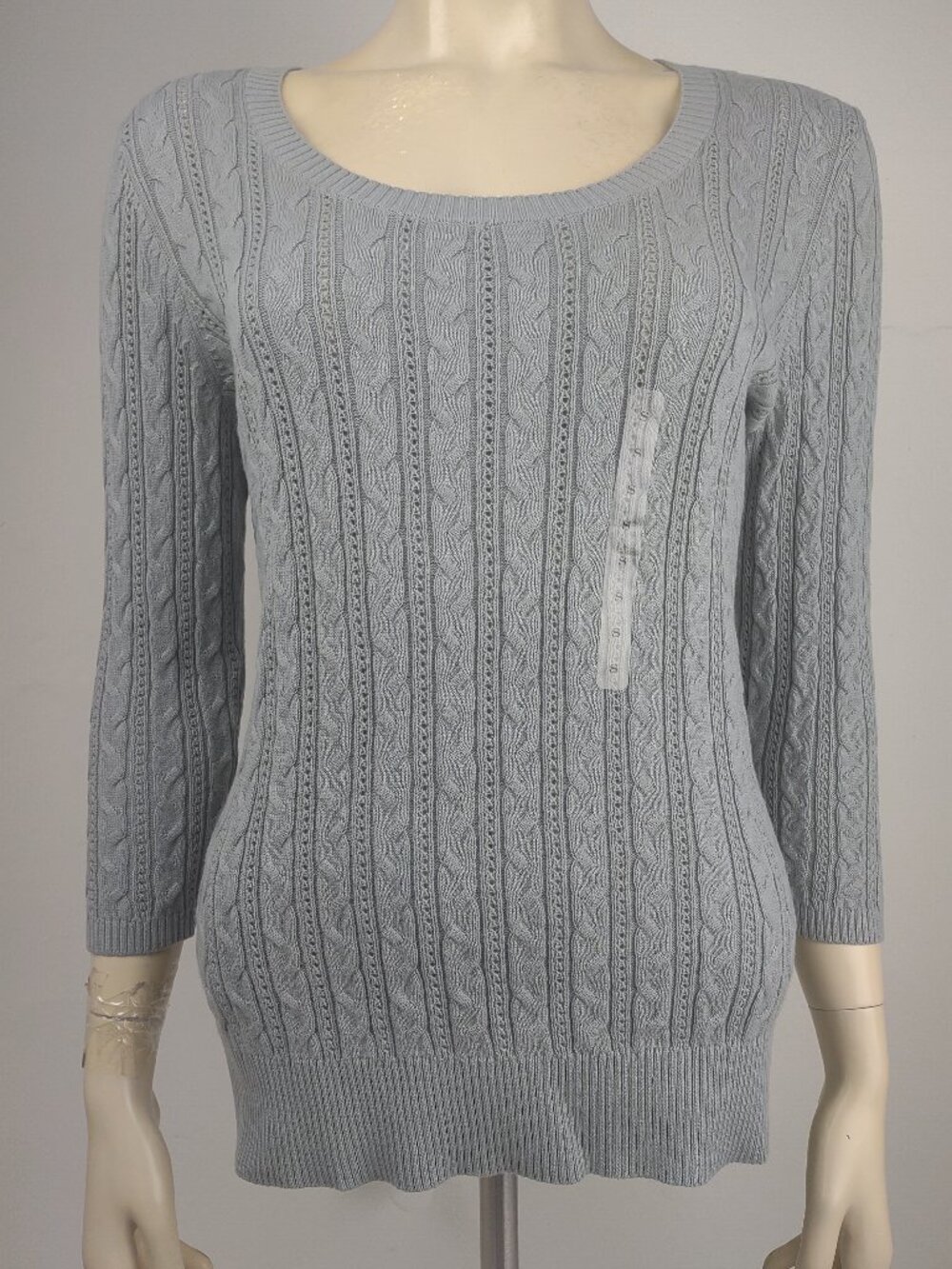 NWT Loft gray 100% Cotton lightweight cable knit pullover sweater ladies Small